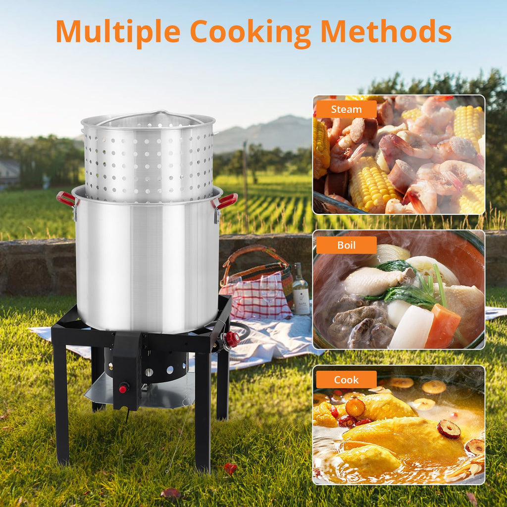 60QT Seafood Boil Pot with Strainer Basket and Propane Burner Stove S66729