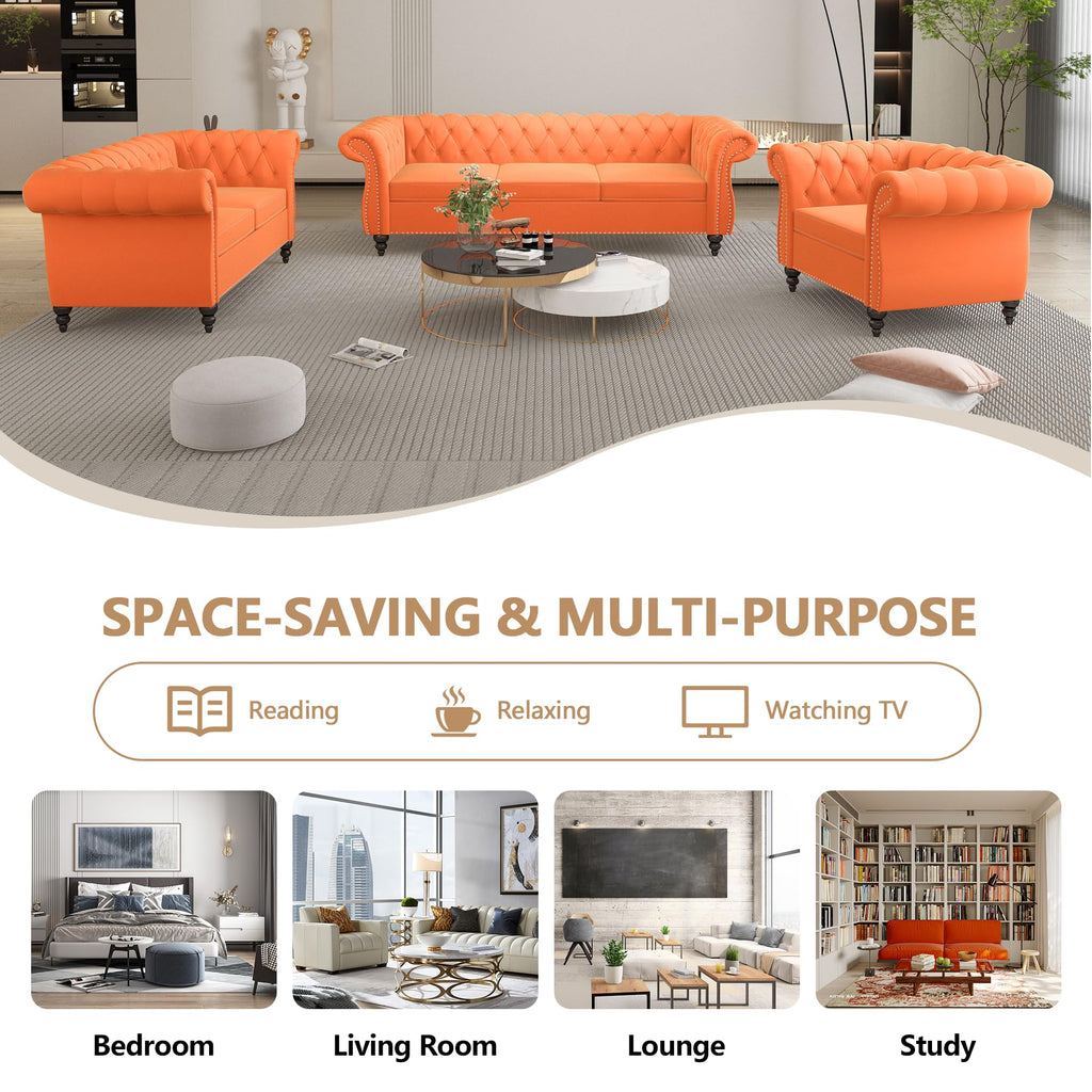 Orange Velvet Upholstered Accent Sofa Chair M912