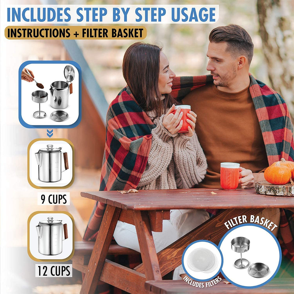 12 Cup Stainless Steel Percolator Coffee Maker Pot N68463