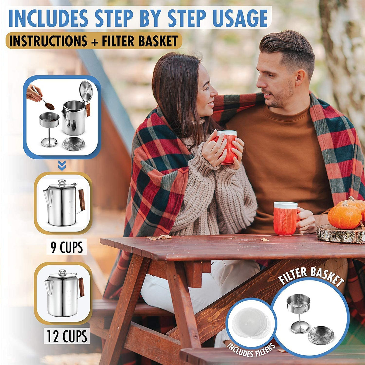 12 Cup Stainless Steel Percolator Coffee Maker Pot N68463