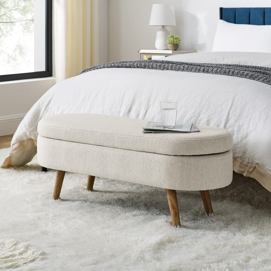 43.5" L Upholstered Linen Storage Ottoman Bench with Rubber Wood Legs E5689