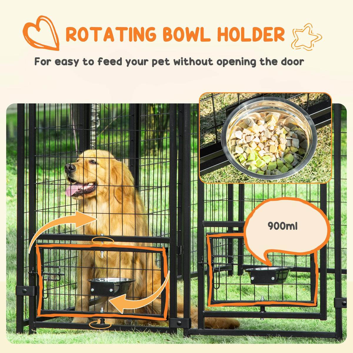 8' x 4' x 6' Outdoor Dog Kennel with Rotating Bowls C6744