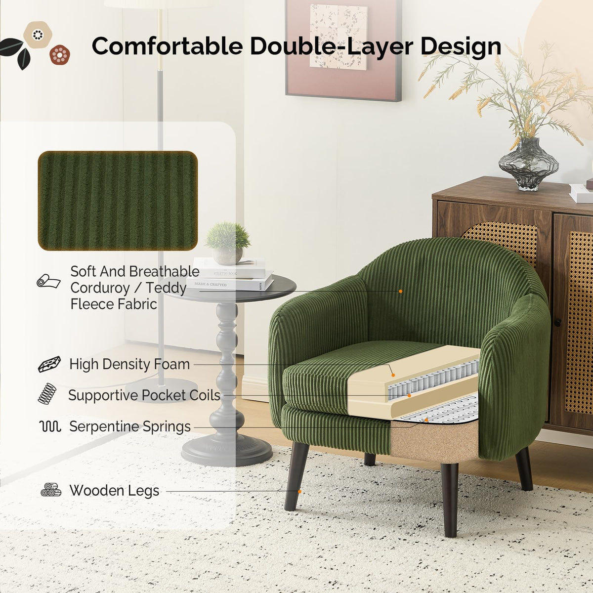 Green Corduroy Accent Armchairs Set of 2 U4273