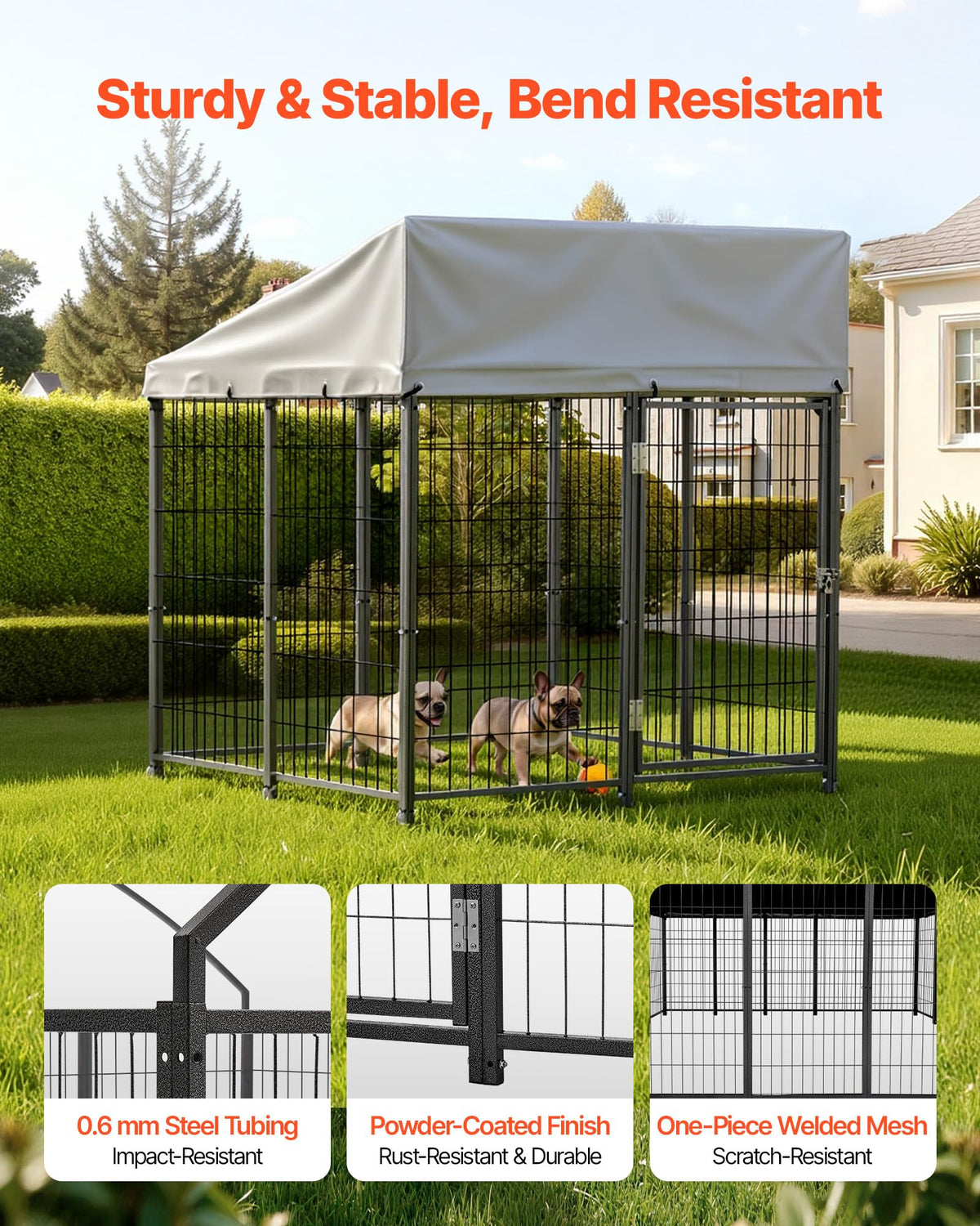 Outdoor Dog Kennel with UV-Resistant & Waterproof Roof Cover O18405