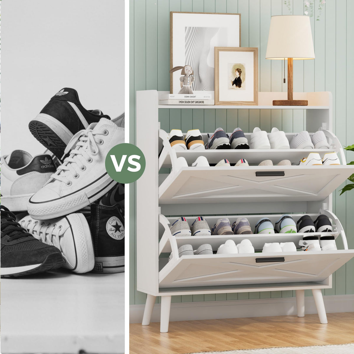 Farmhouse Shoe Storage Cabinet with Flip Drawers V992