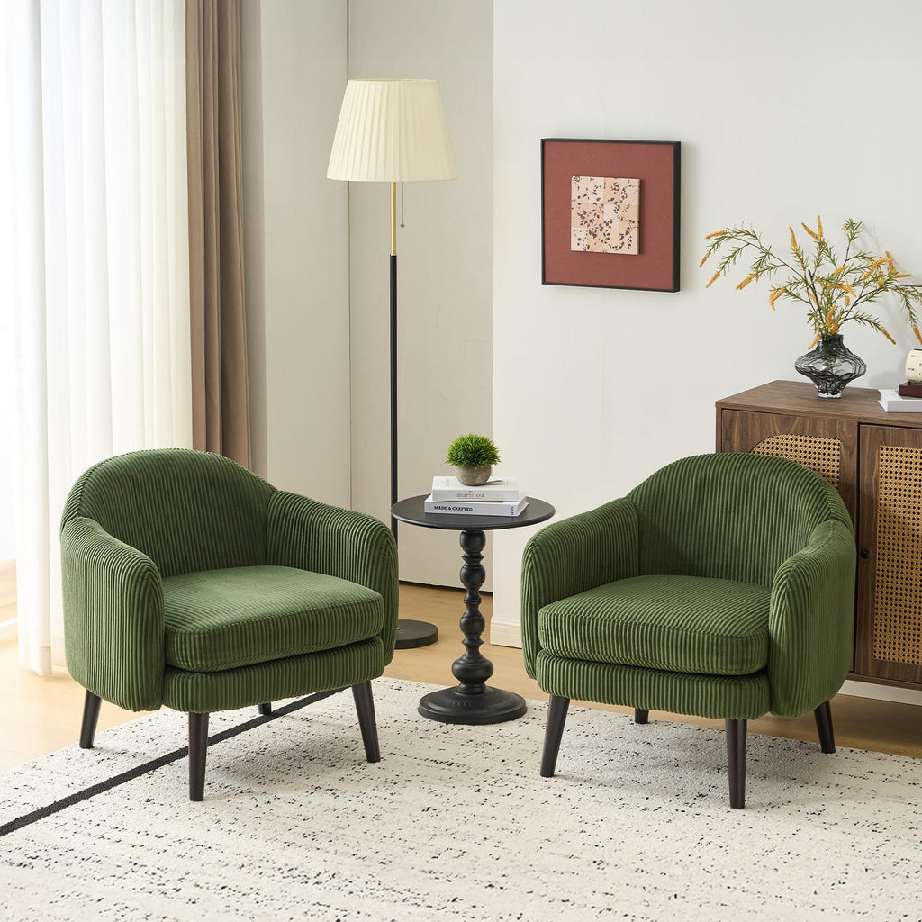 Green Corduroy Accent Armchairs Set of 2 U4273