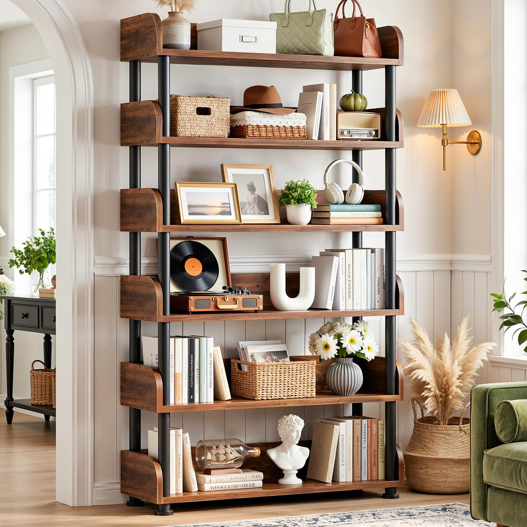 6-Tier Tall Open Bookshelf with Metal Frame F7946