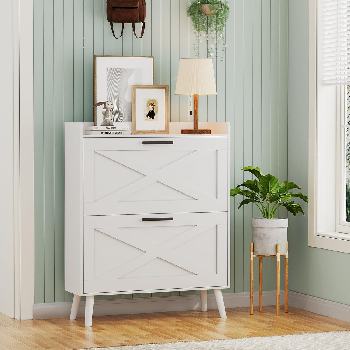 Farmhouse Shoe Storage Cabinet with Flip Drawers V992