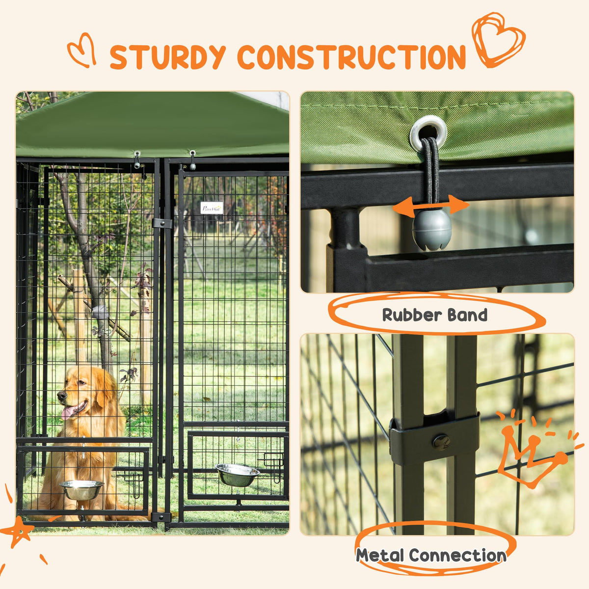 8' x 4' x 6' Outdoor Dog Kennel with Rotating Bowls C6744