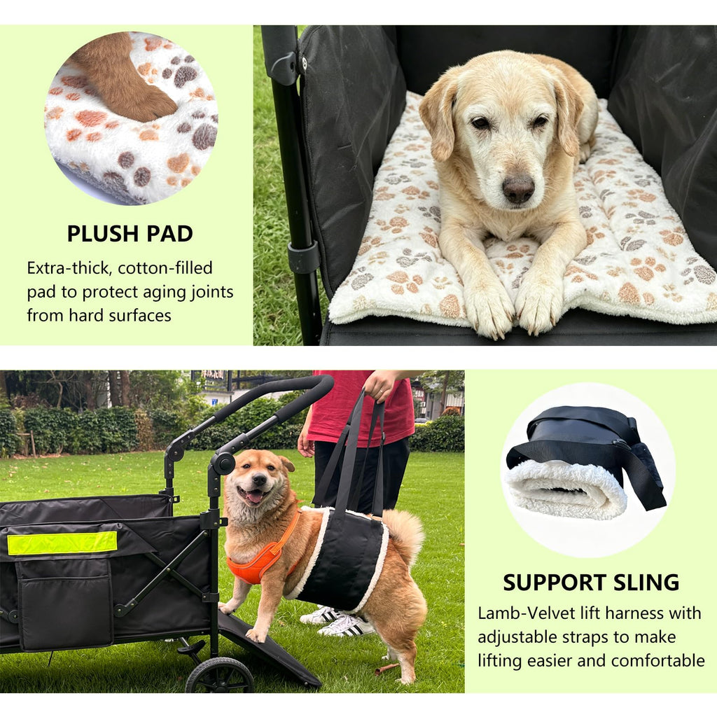 Dual-Entry Dog Wagon with Thick Mat & Lift Harness F918