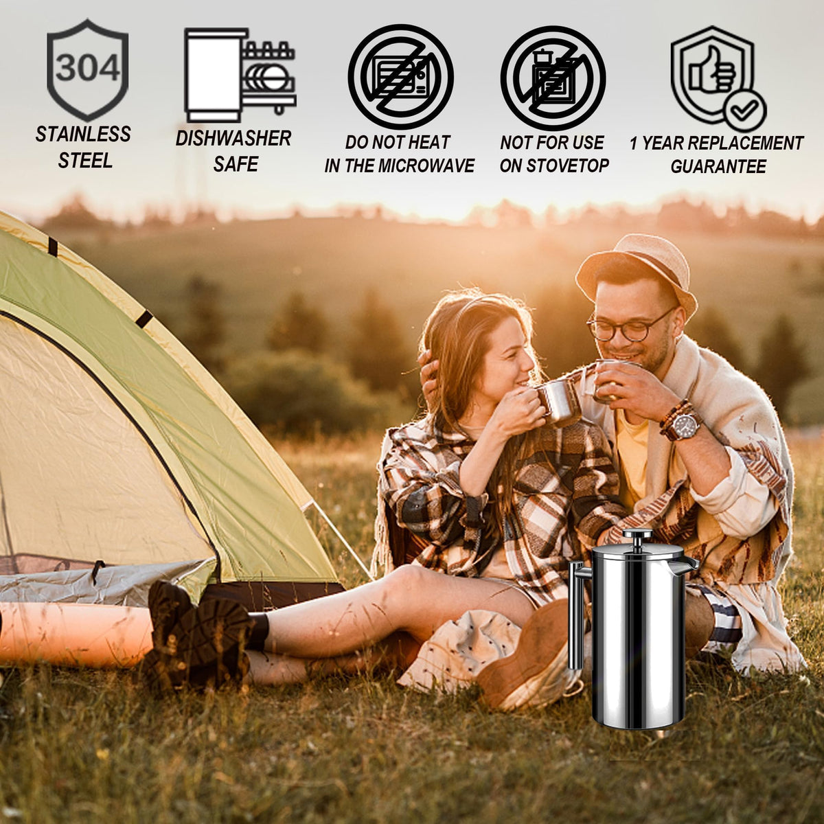 50oz Stainless Steel Double Wall Insulated French Press W27247