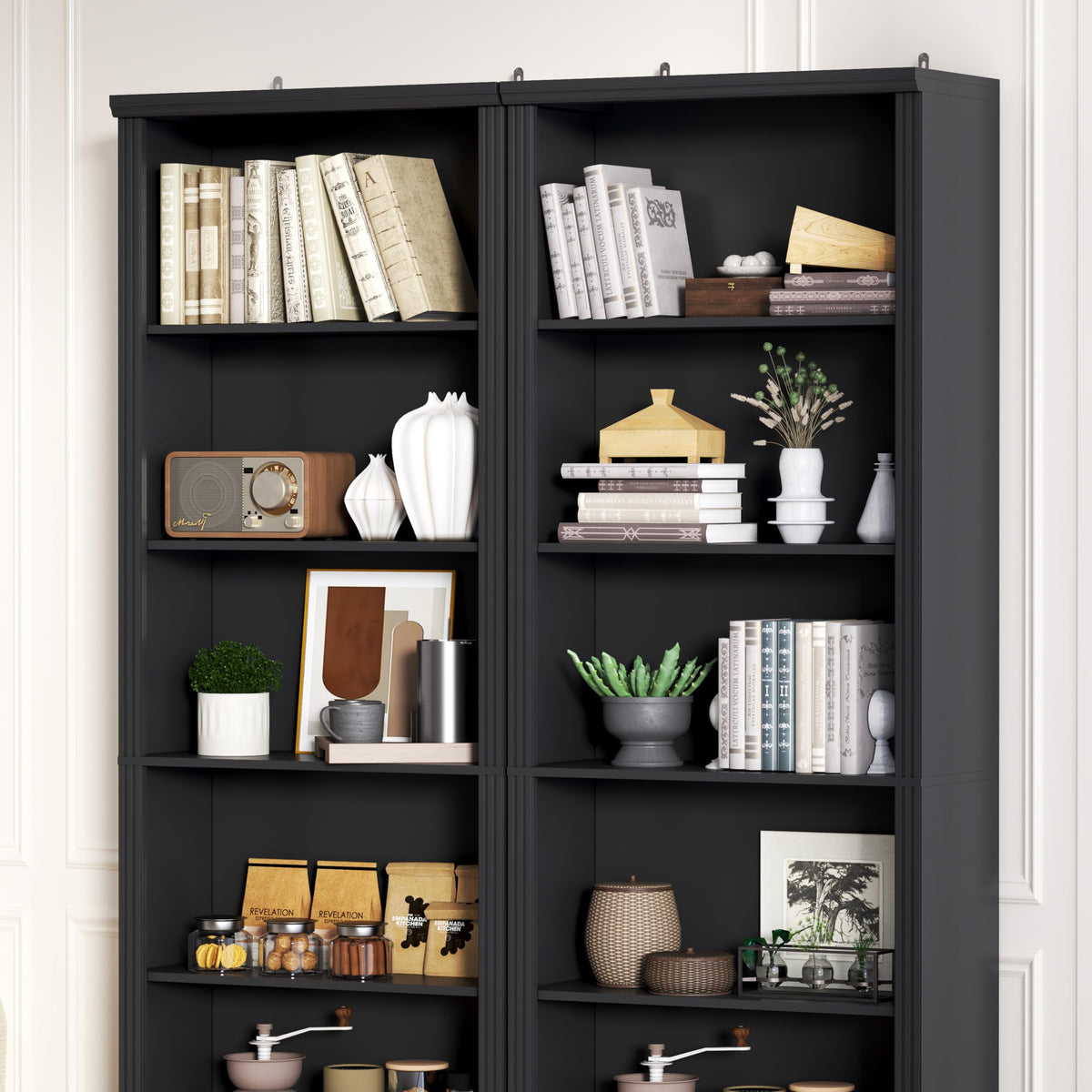 Black 75" Tall 6 Tier Adjustable Bookshelf N99858