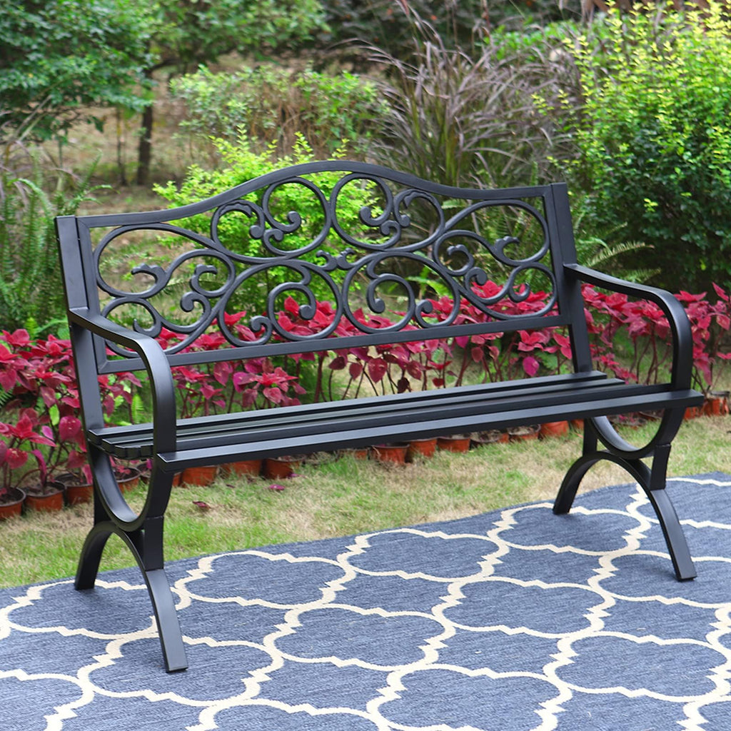 Black Metal Outdoor Bench Set of 2 T7443