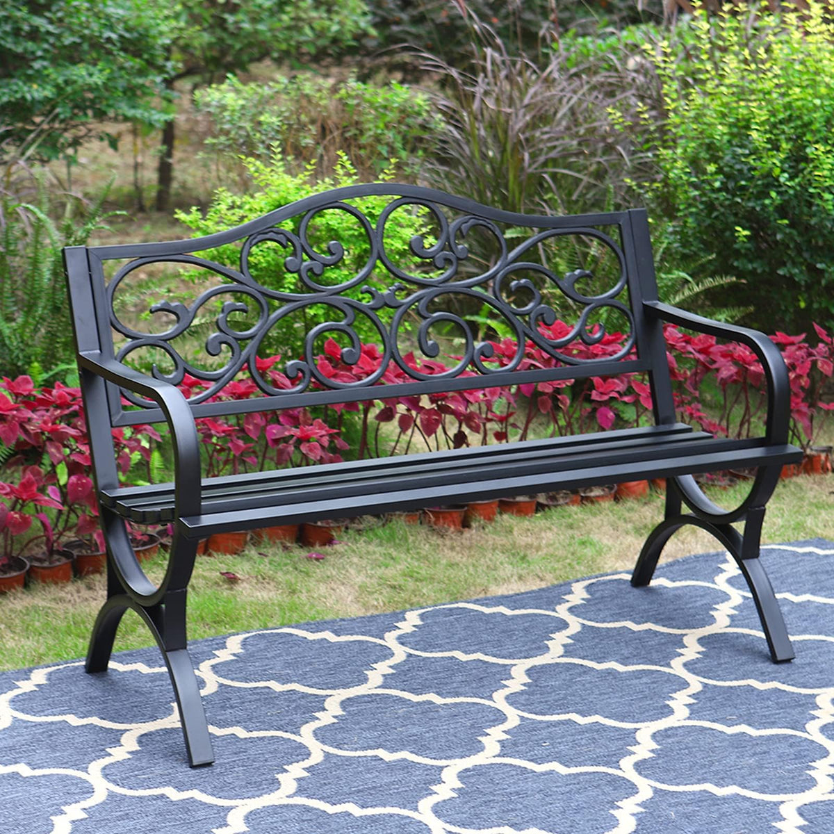 Black Metal Outdoor Bench Set of 2 T7443