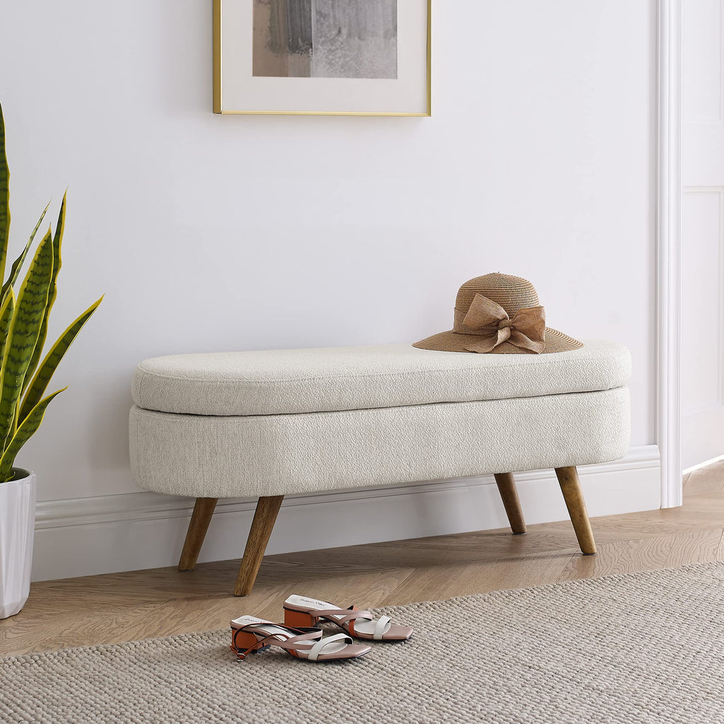43.5" L Upholstered Linen Storage Ottoman Bench with Rubber Wood Legs E5689
