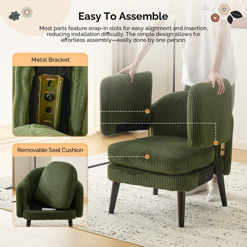 Green Corduroy Accent Armchairs Set of 2 U4273