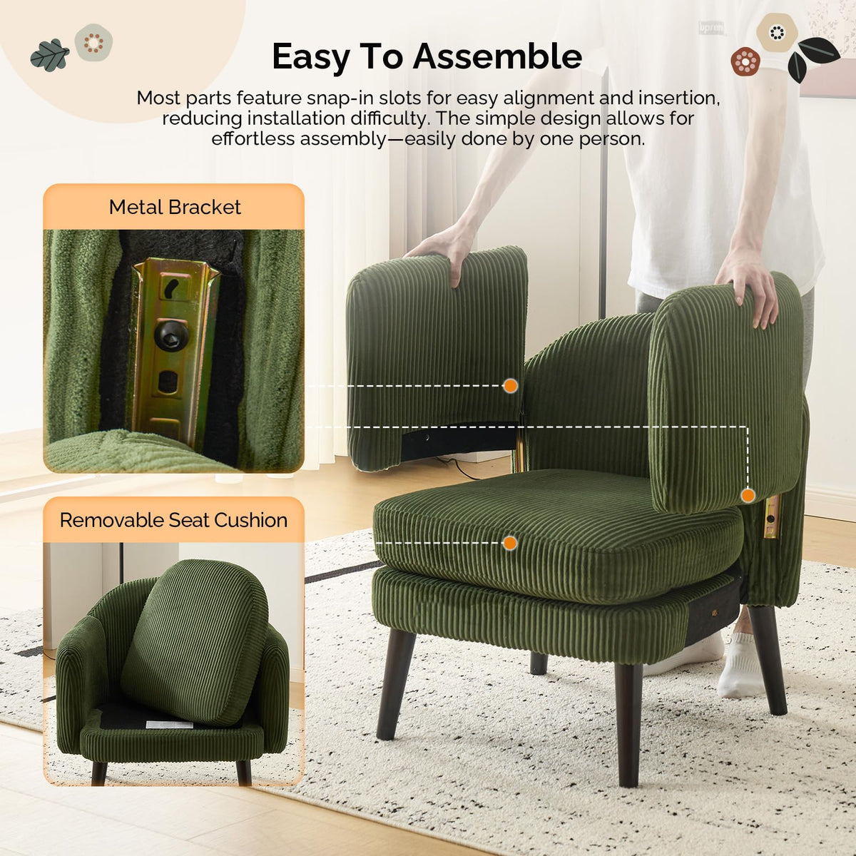 Green Corduroy Accent Armchairs Set of 2 U4273