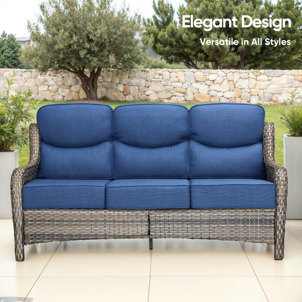 Grey Wicker 3-Seat Outdoor Sofa with Cushion A469807