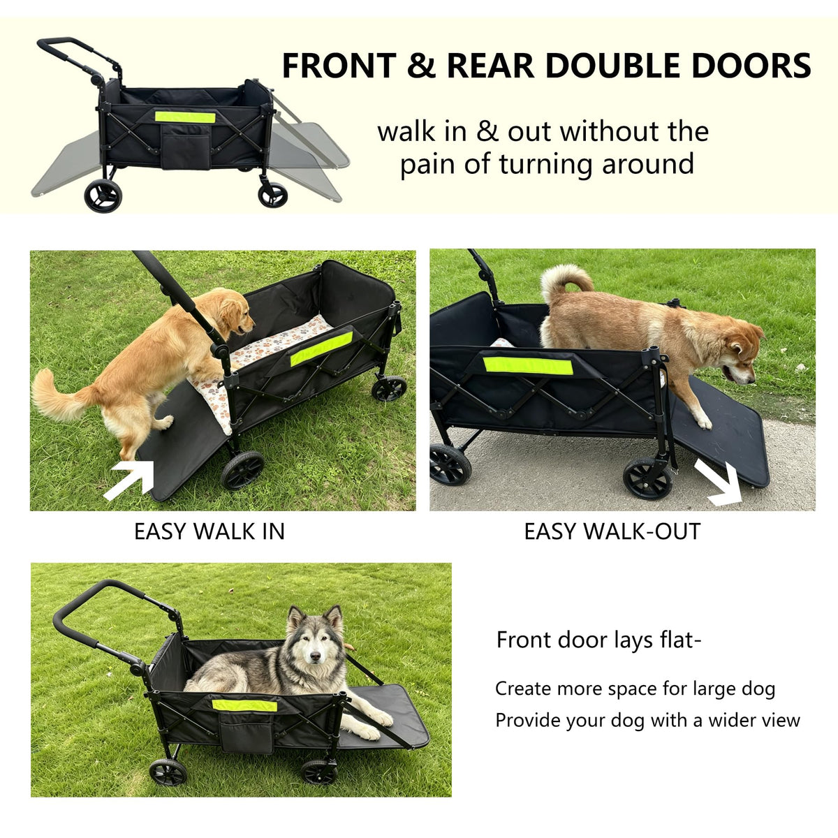 Dual-Entry Dog Wagon with Thick Mat & Lift Harness F918