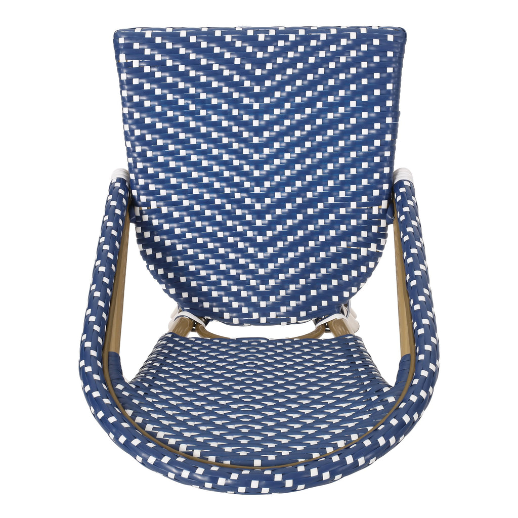 29.5" Bar Height Outdoor Stools Set of 2 Wicker Rattan Aluminum Teal Blue White I619077