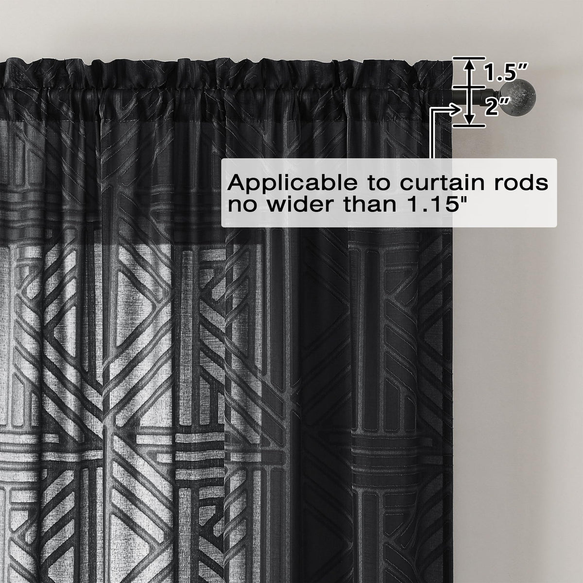 Black 72 Inch 2 Panels Geometric Jacquard Semi Sheer Curtains U6014