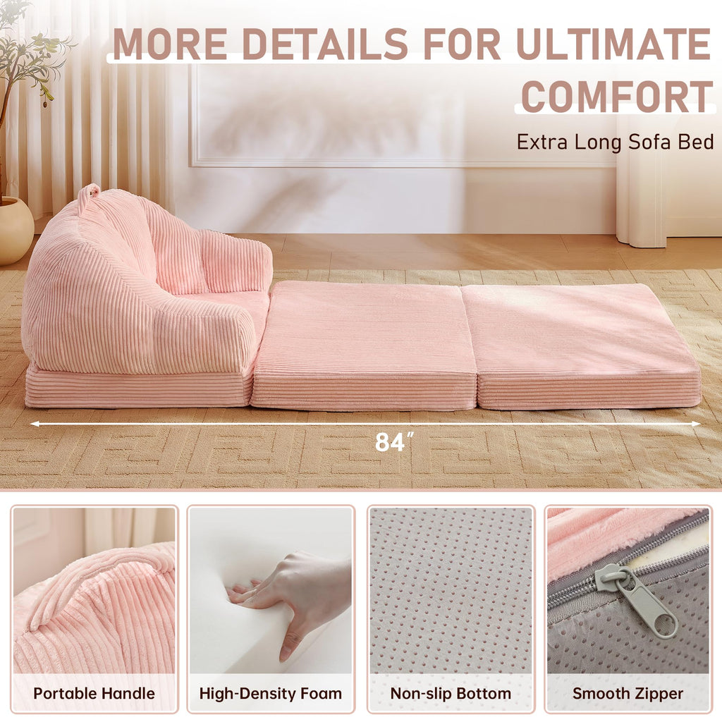Pink 3-in-1 Convertible Folding Sofa Bed F239691