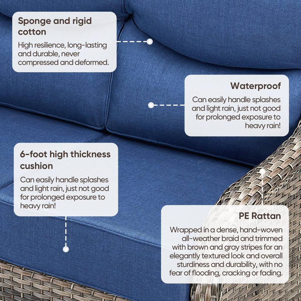 Grey Wicker 3-Seat Outdoor Sofa with Cushion A469807