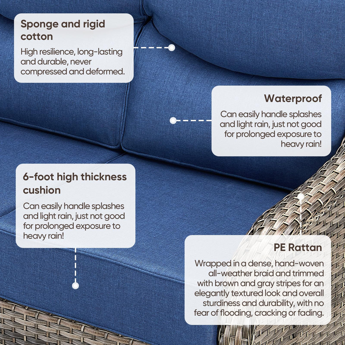 Grey Wicker 3-Seat Outdoor Sofa with Cushion A469807