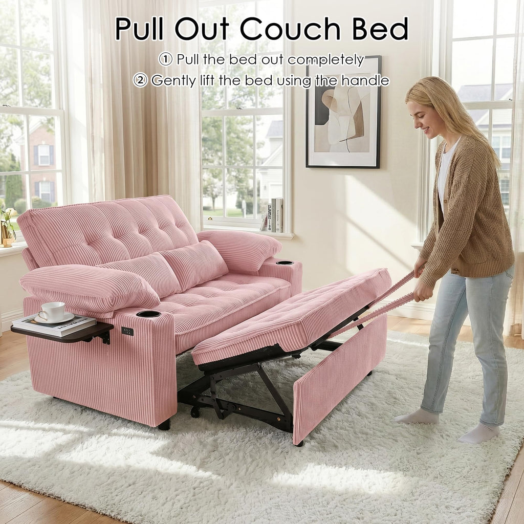 Pink Corduroy Full Size Sleeper Sofa Bed A67642