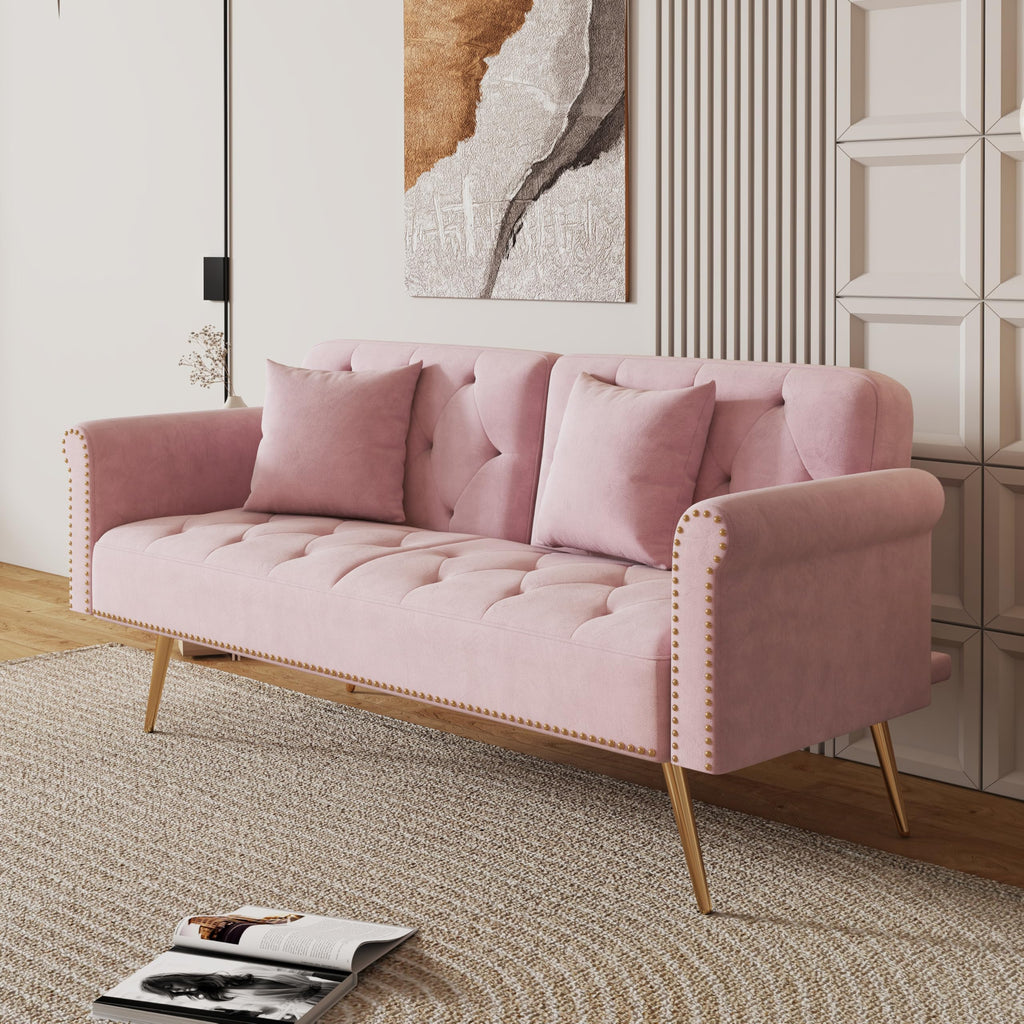 Pink Velvet Futon Sofa Bed E716217
