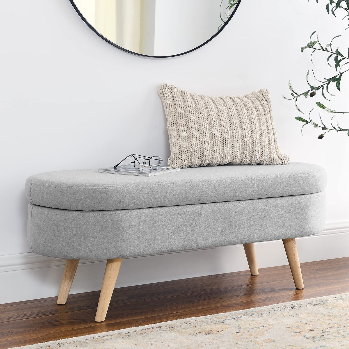 Oval Storage Bench with Rubber Wood Legs Q8763