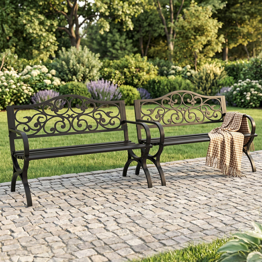 Black Metal Outdoor Bench Set of 2 T7443