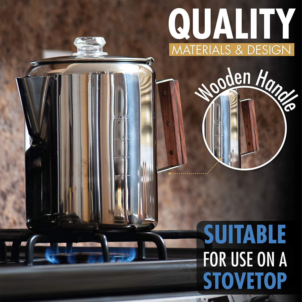 12 Cup Stainless Steel Percolator Coffee Maker Pot N68463