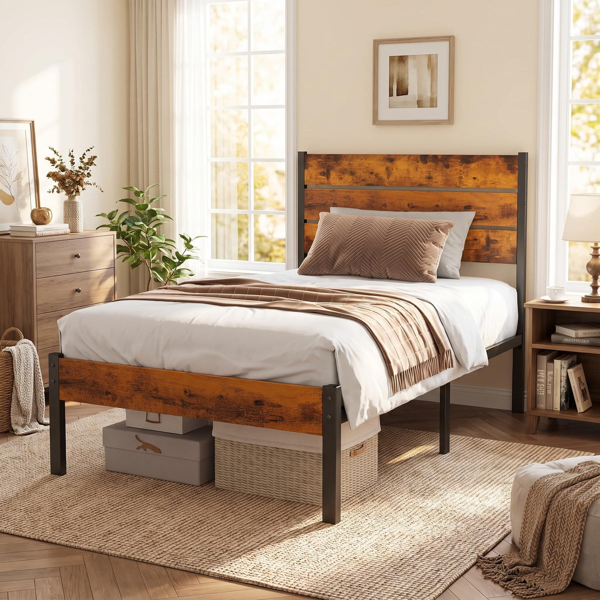 Twin Wood Bed Frame with Headboard G465