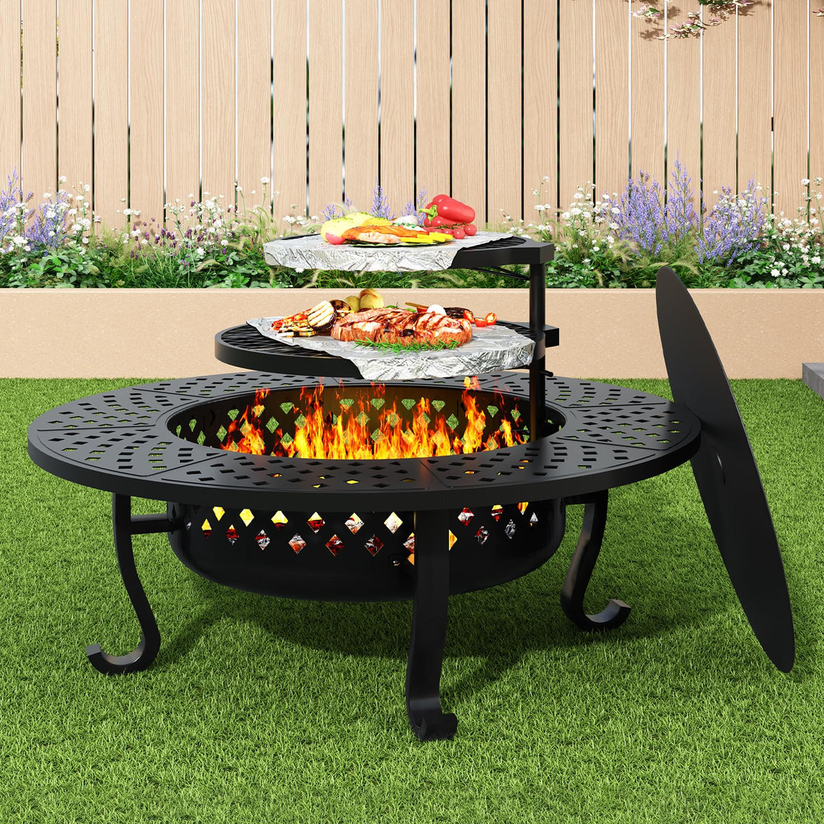 43 Inch Wood Burning Fire Pit with Lid M41598