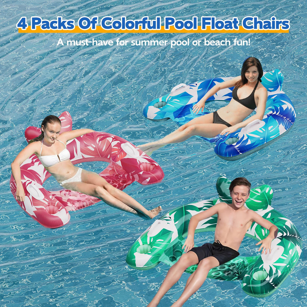 Inflatable Pool Float Chairs with Cupholders & Handles, 3 Pack G344