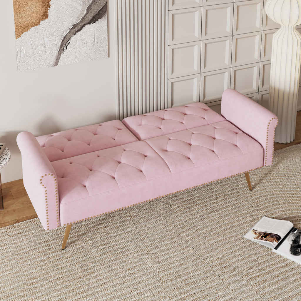 Pink Velvet Futon Sofa Bed E716217