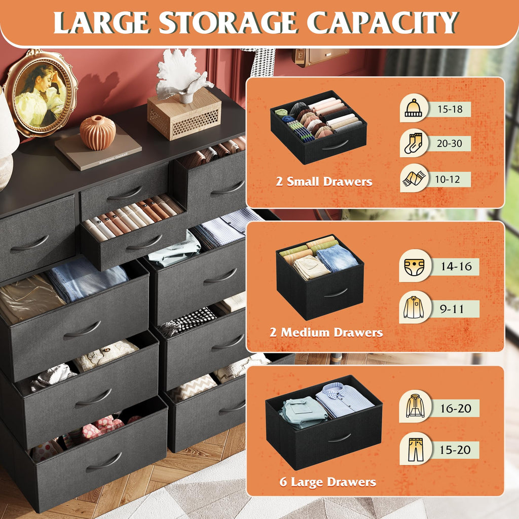 Black 10 Drawer Fabric Dresser E517405